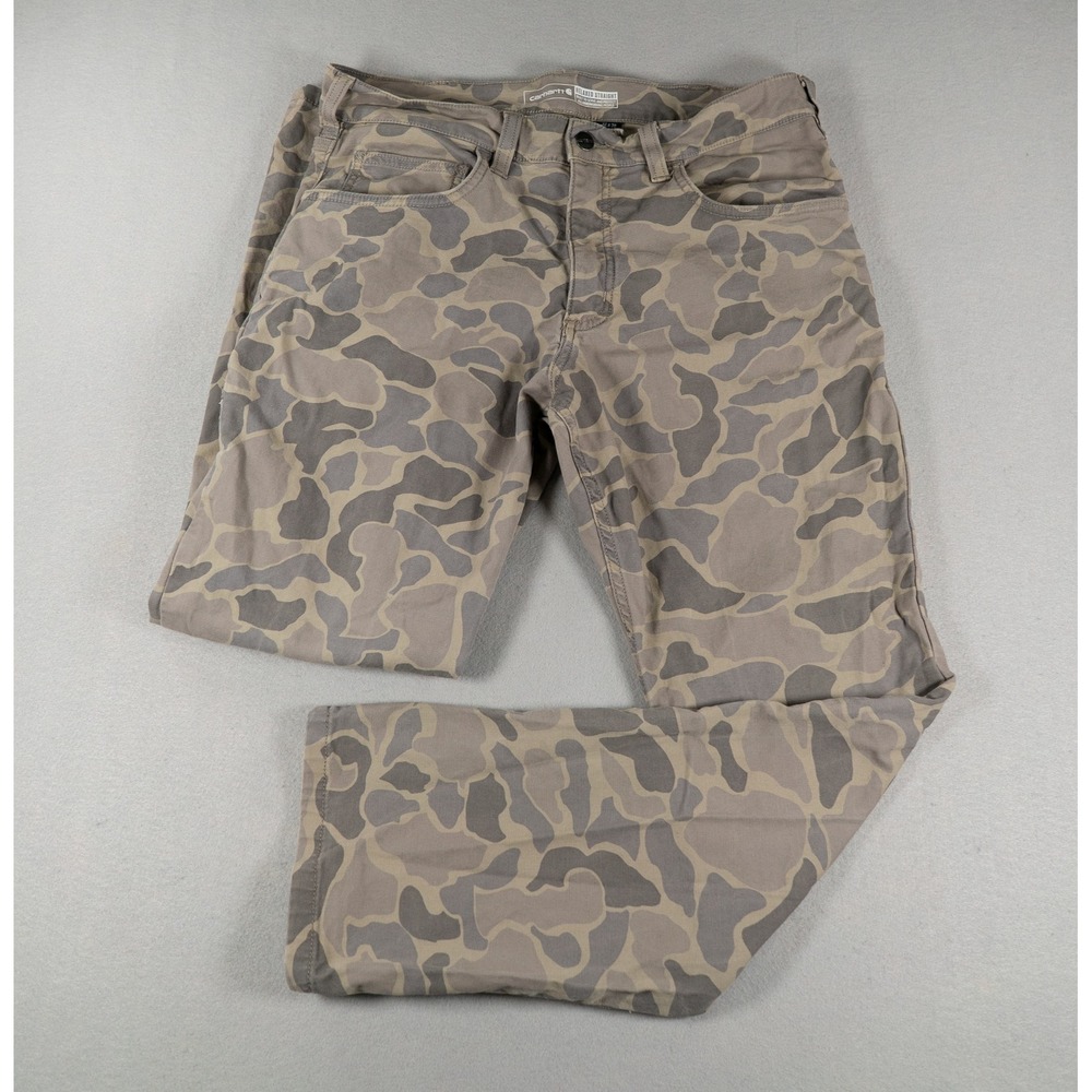 Carhartt Mens Relaxed Straight Leg Camo Canvas Pants 32x30 BN2517-M Gray Brown